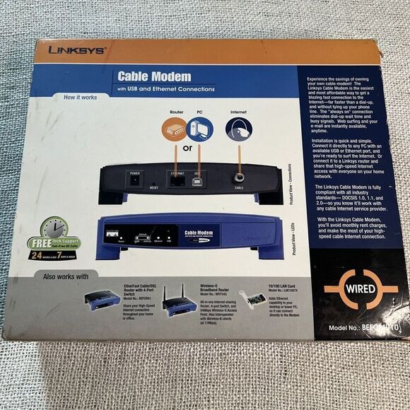 Linksys BEFCMU10 Cable Modem With USB & Ethernet Connections 42.88 Mbps - Picture 5 of 6
